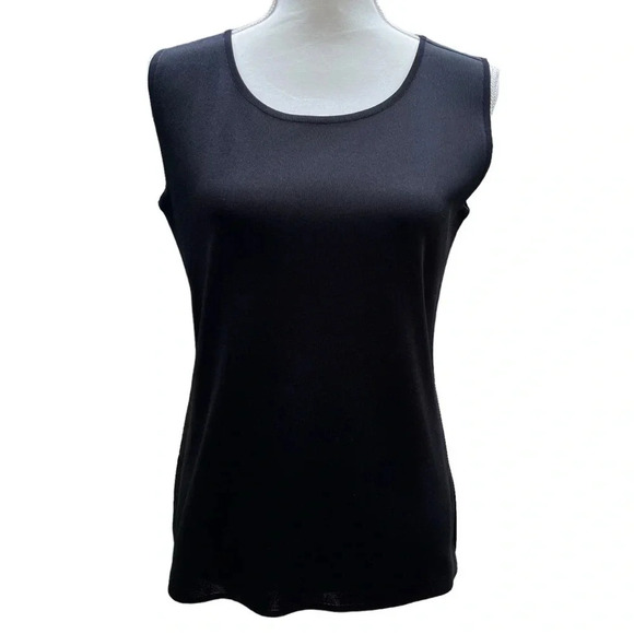Exclusively Misook Black Acrylic Crew Neck Tank Top with Side Slits Size Small - Picture 4 of 15